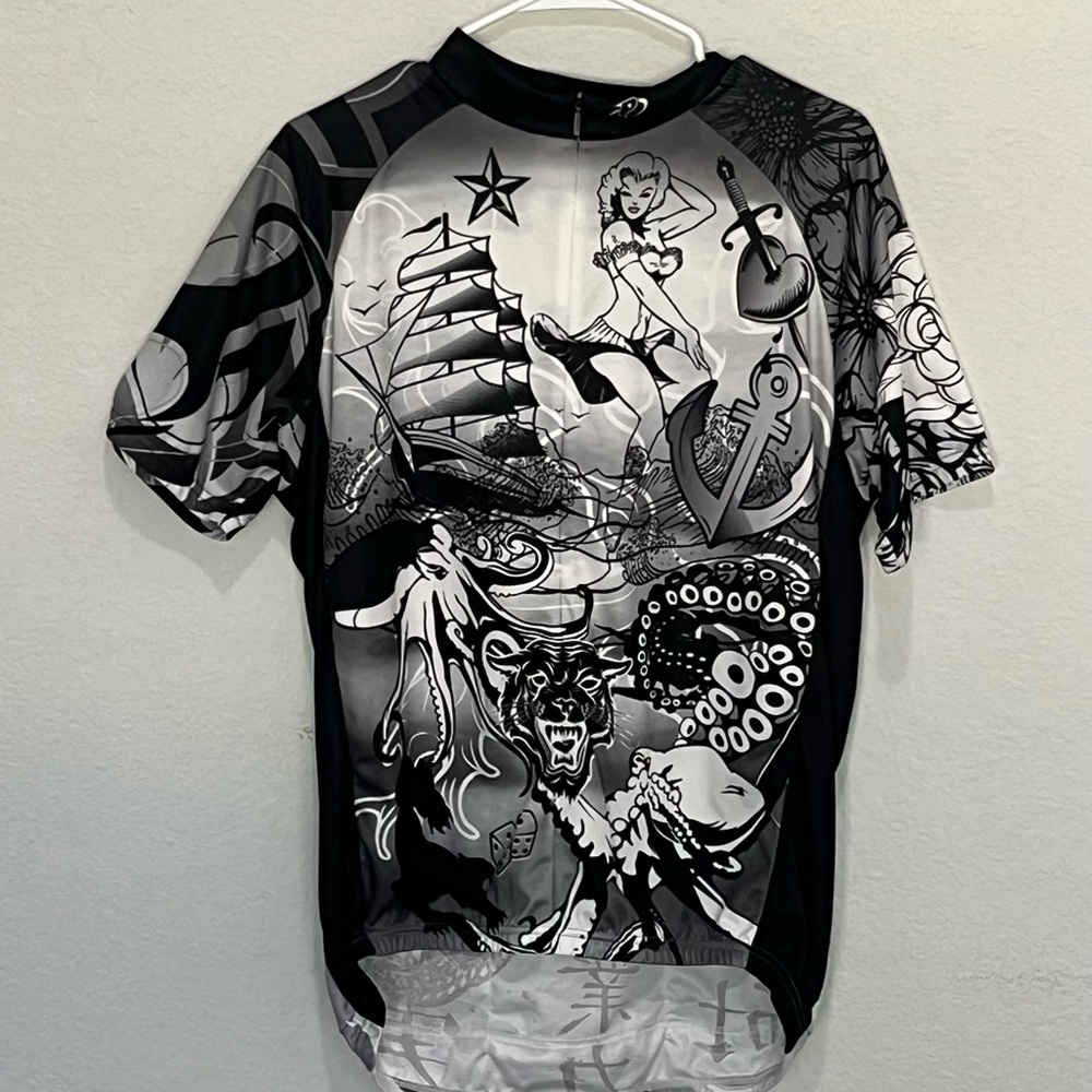 Primal Wear Cycling Jersey Mens Large Tattooed Style Zip Black White Size XL